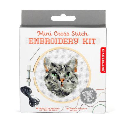 Tabby Cat Mini Cross Stitch Embroidery Kit - Front & Company: Gift Store