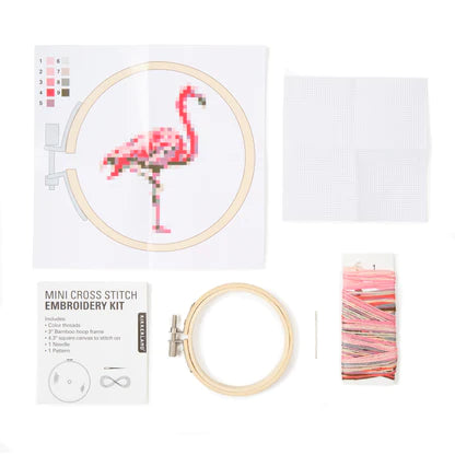 Mini Cross Stitch Embroidery Kit Flamingo