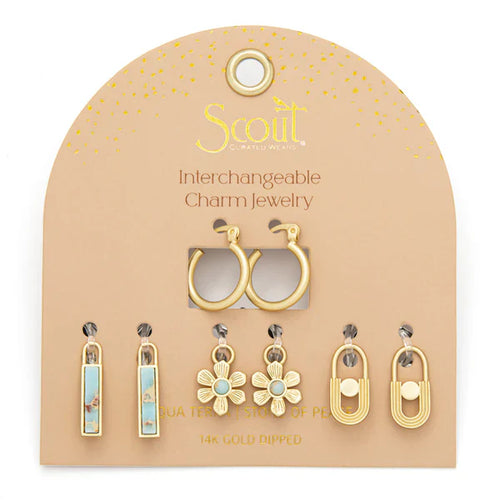 Interchangeable Charm Earring - Aqua Terra/Peace/Gold - Front & Company: Gift Store