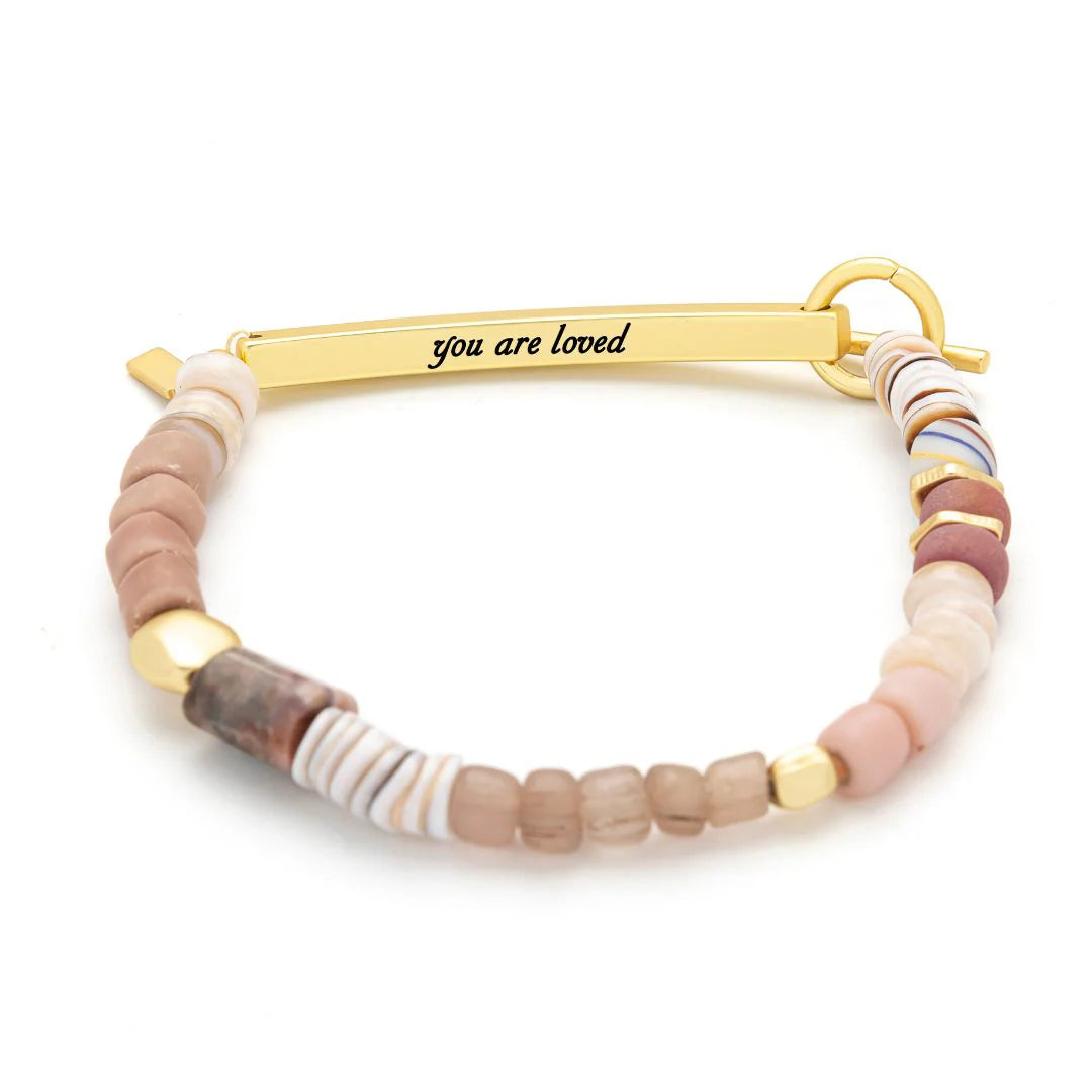 Hidden Message Bracelet - Rhodochrosite/Gold Stone Of Love "You Are Loved"