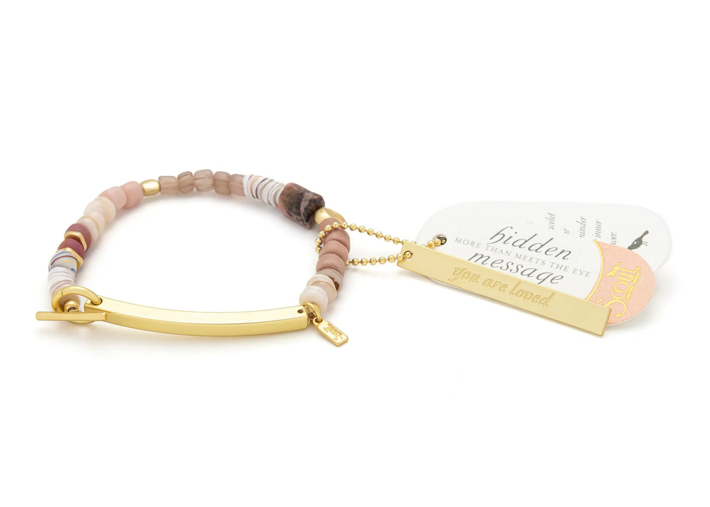 Hidden Message Bracelet - Rhodochrosite/Gold Stone Of Love "You Are Loved"
