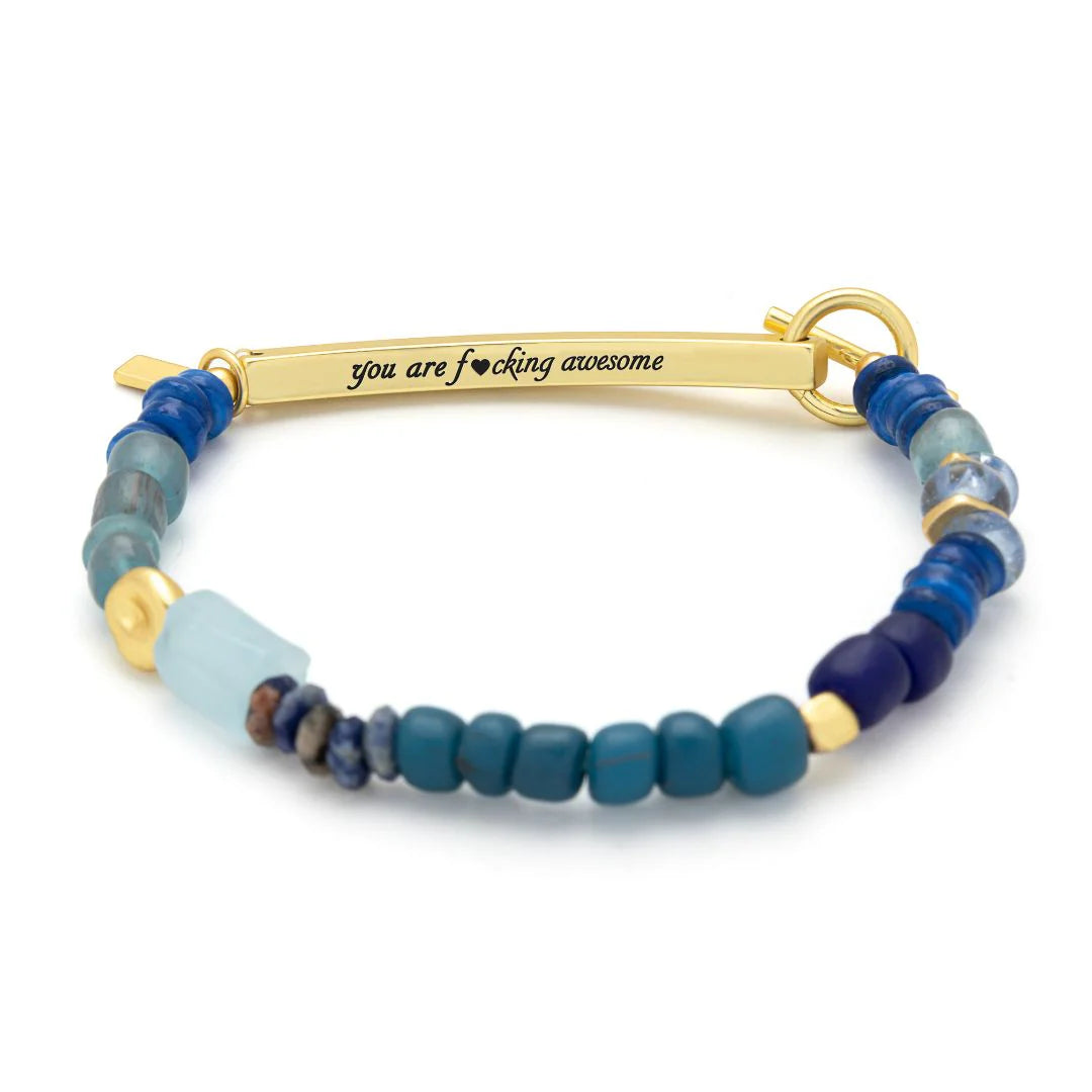 Hidden Message Bracelet - Aquamarine/Gold Stone Of Hope "Fucking Awesome"