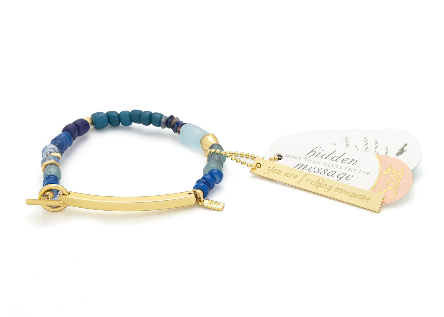 Hidden Message Bracelet - Aquamarine/Gold Stone Of Hope "Fucking Awesome"