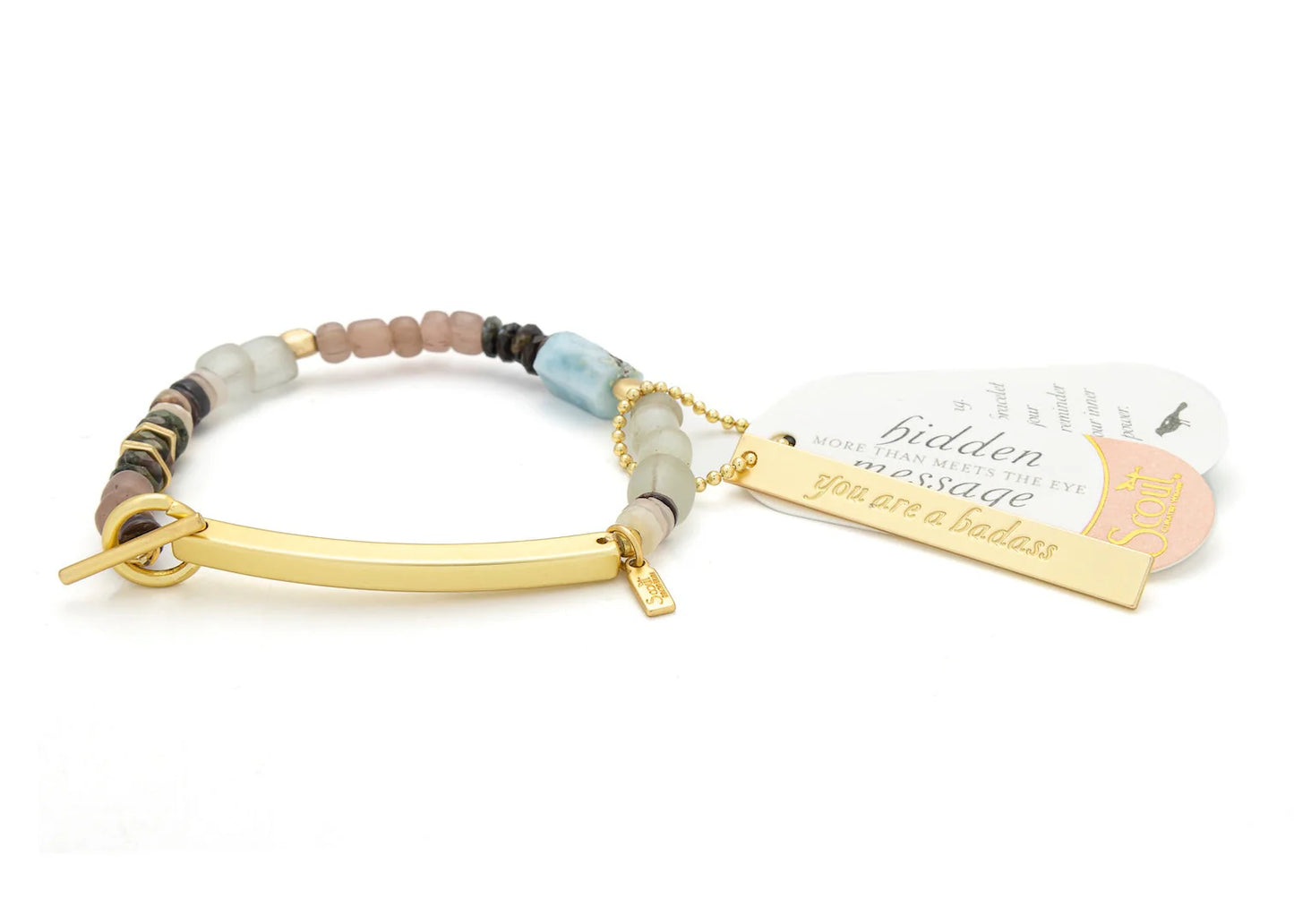 Hidden Message Bracelet - Larimar/Gold Stone Of Wisdom "Badass"