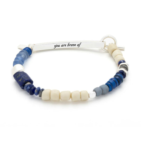 Hidden Message Bracelet - Lapis/Silver Stone Of Truth "Brave Af"