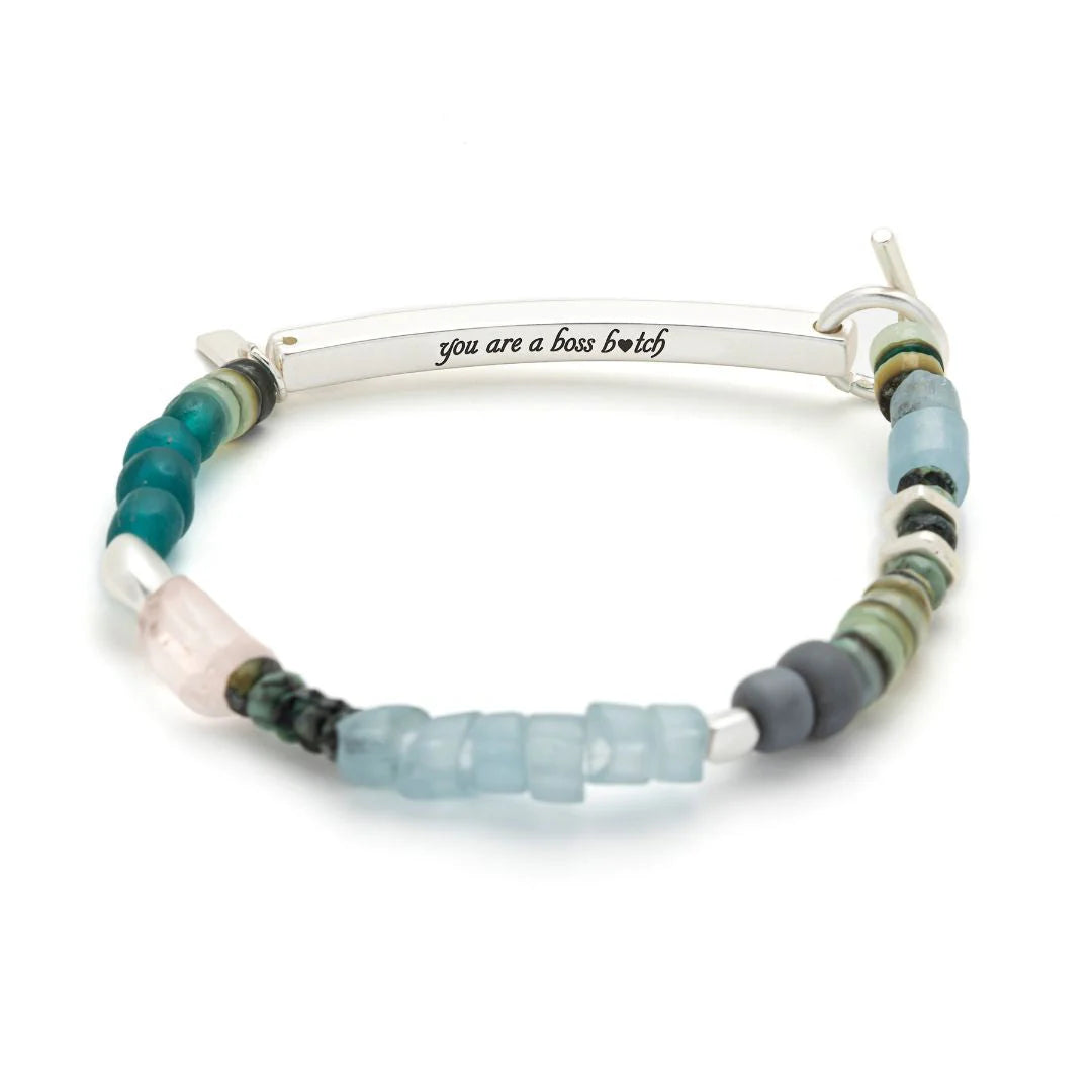 Hidden Message Bracelet - Rose Quartz/Silver Stone Of Heart "Boss Bitch"