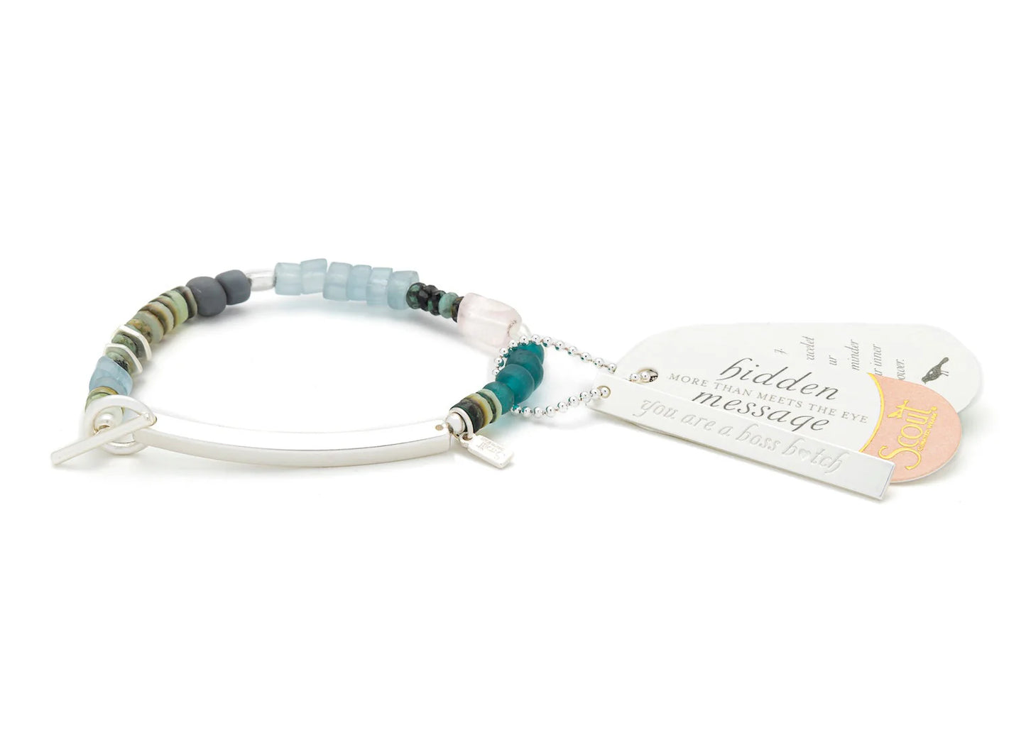 Hidden Message Bracelet - Rose Quartz/Silver Stone Of Heart "Boss Bitch"