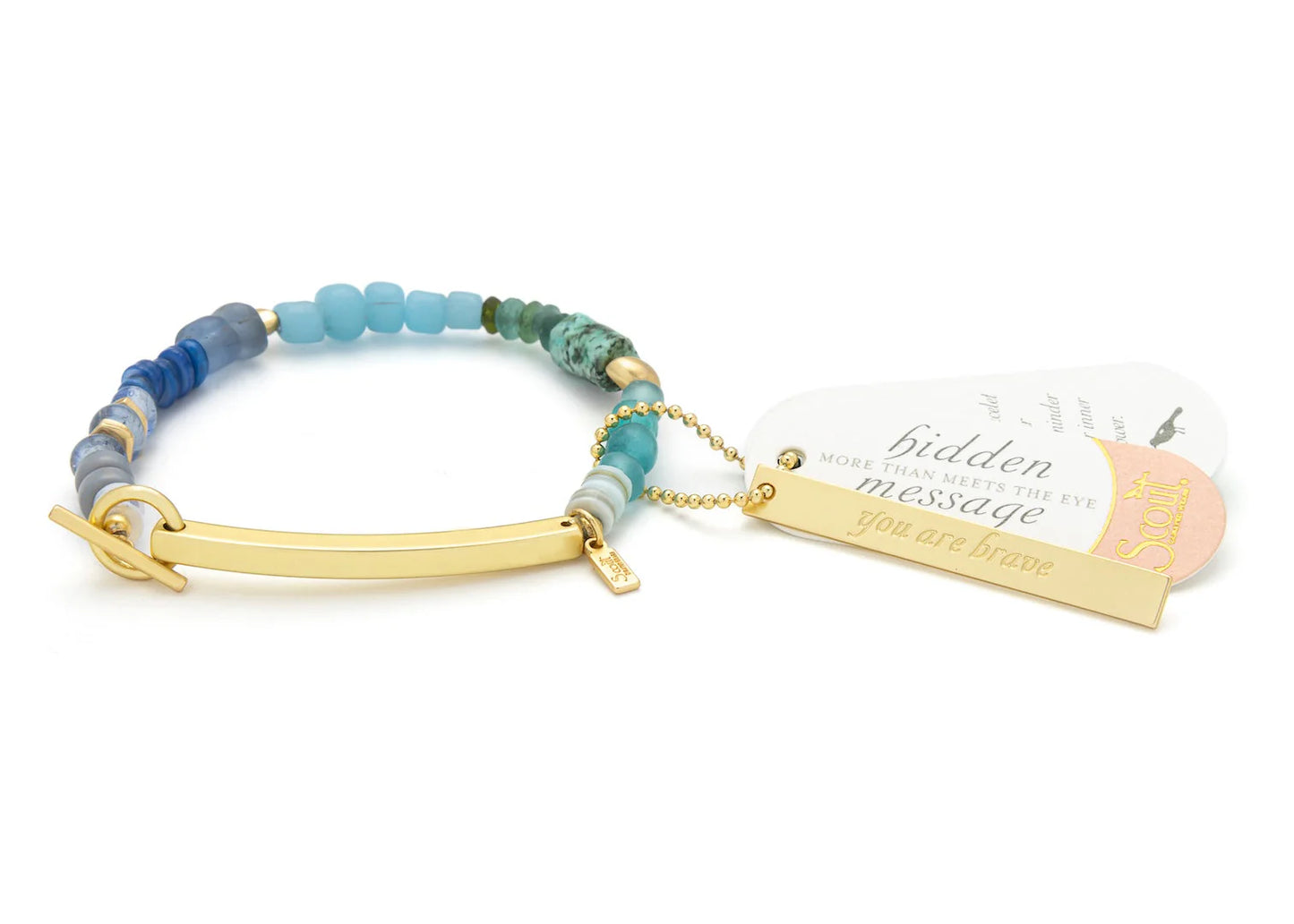 Hidden Message Bracelet - African Turqoise/Gold Stone Of Transformation "You Are Brave"