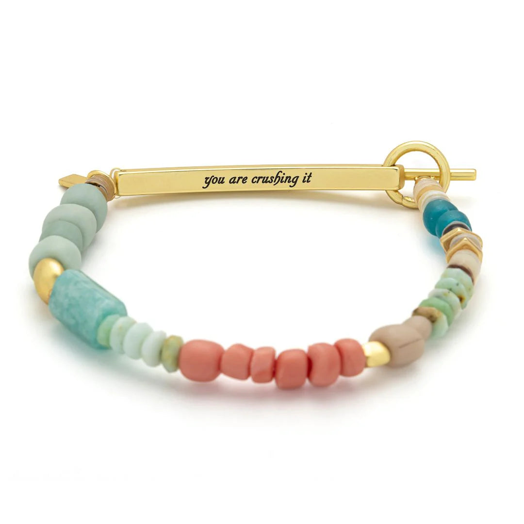 Hidden Message Bracelet - Amazonite/Gold Stone Of Courage "Crushing It"