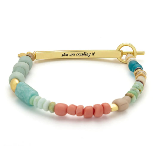 Hidden Message Bracelet - Amazonite/Gold Stone Of Courage "Crushing It"
