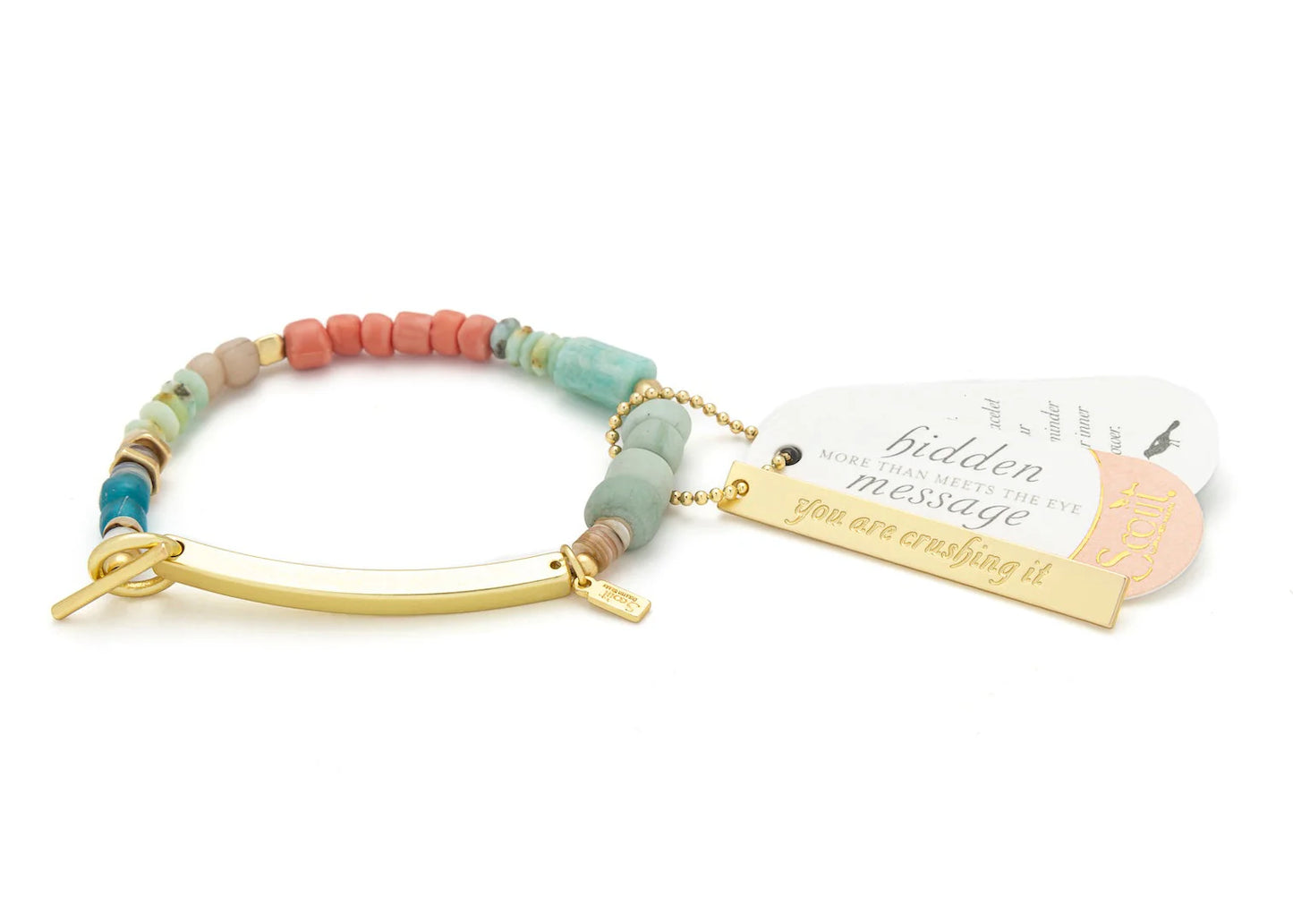 Hidden Message Bracelet - Amazonite/Gold Stone Of Courage "Crushing It"