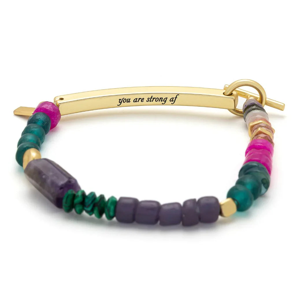 Hidden Message Bracelet - Amethyst/Gold Stone Of Protection "Strong Af"