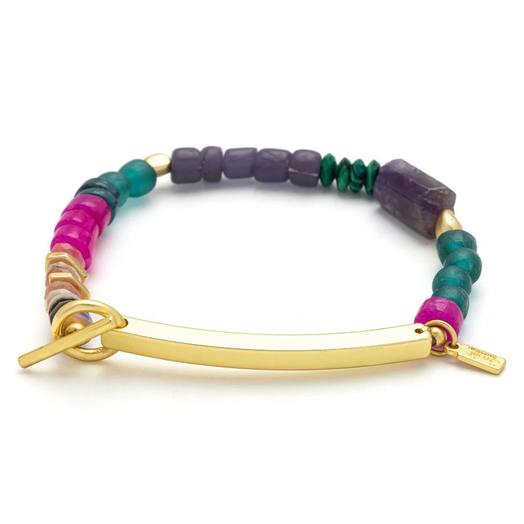 Hidden Message Bracelet - Amethyst/Gold Stone Of Protection "Strong Af"