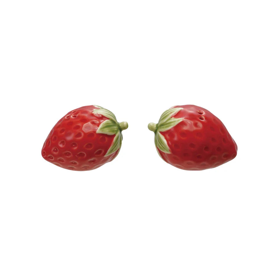 Stoneware Strawberry Shaped Salt & Pepper Shakers
