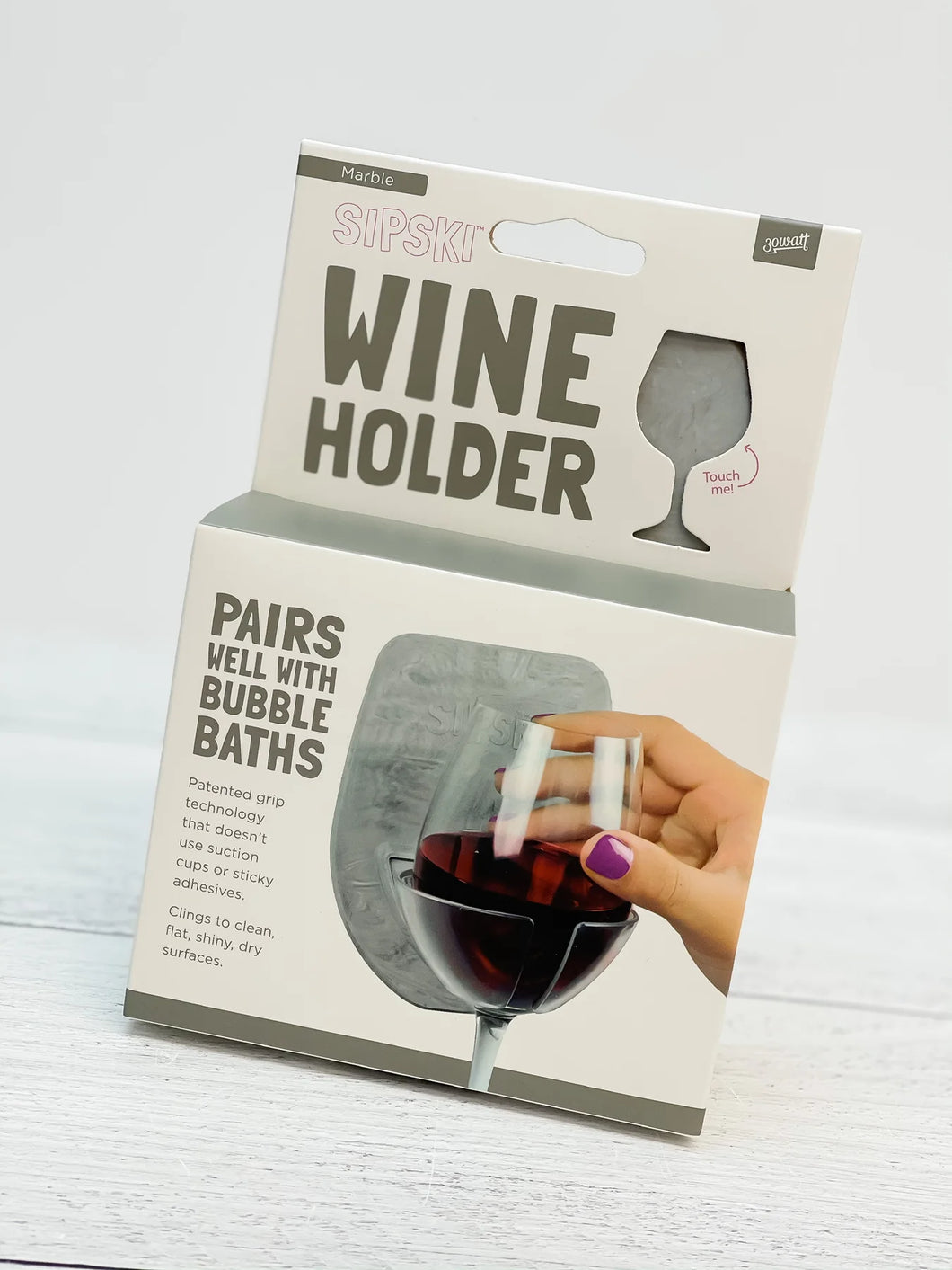 Shower & Bath Wine Holder - Marble Grey - Front and Company: Gifts