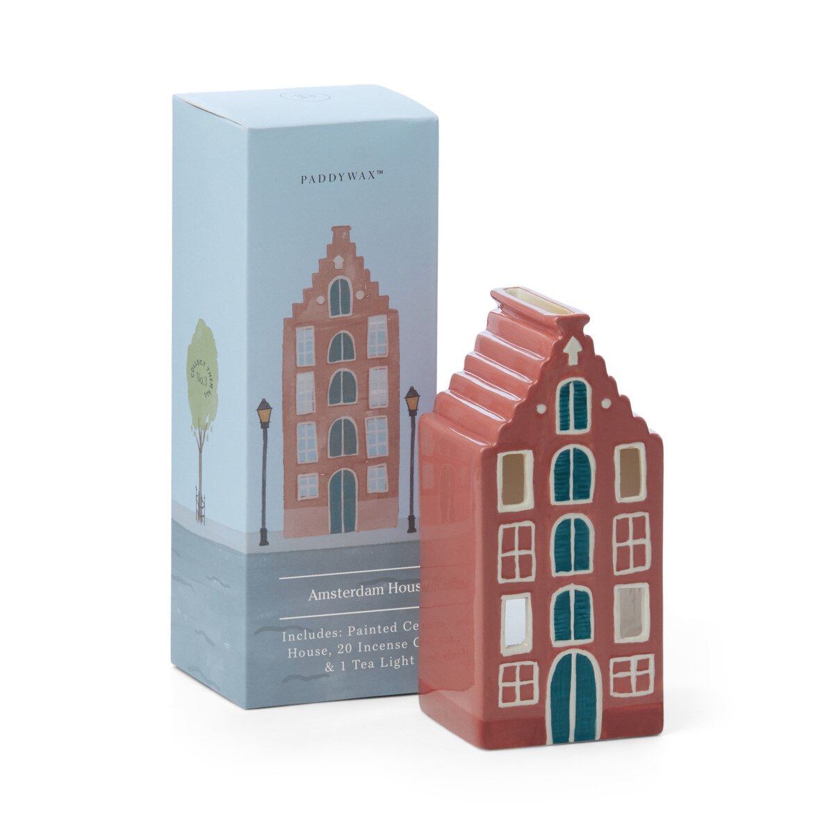 Ceramic Incense & Tea Light Holder Amsterdam House, Red - Palo Santo
