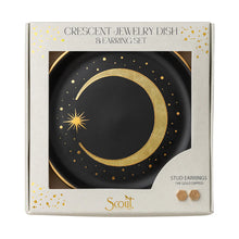 Load image into Gallery viewer, Jewelry Dish &amp; Stud Earring Set - Crescent/Black
