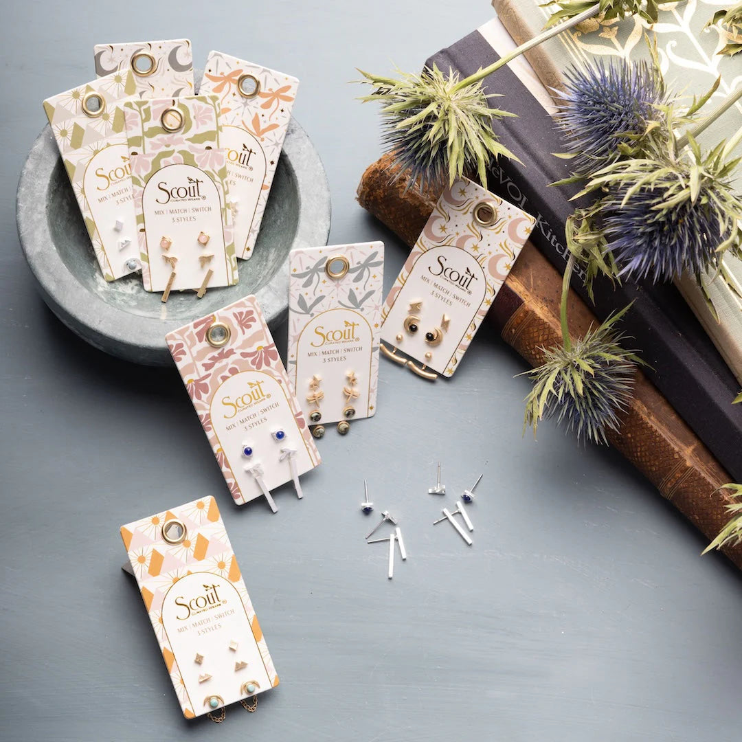 Stud Trio Ear Jacket - Leaf/Lapis/Silver Stone Of Truth