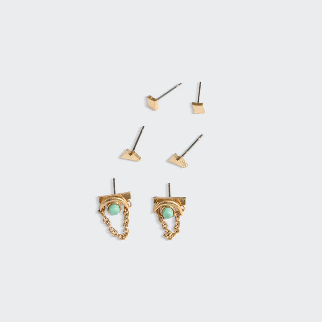 Stud Trio Ear Jacket - Mountain/Turquoise/Gold Stone Of The Sky