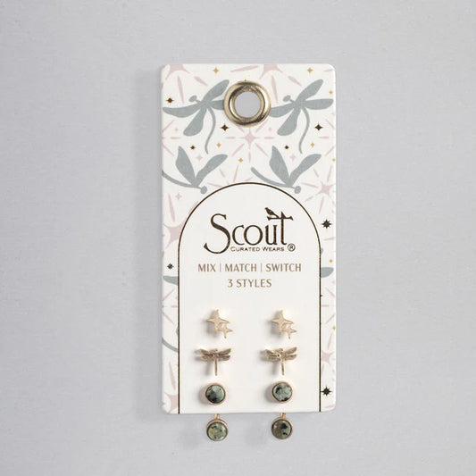 Stud Trio Ear Jacket - Dragonfly/African Turquoise/Gold Stone Of Transformation