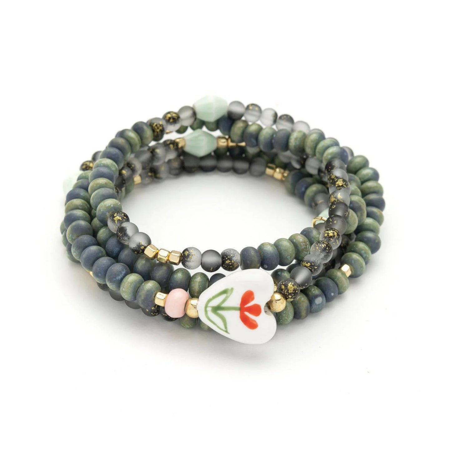 Ceramic Bead Wrap Love/Heart/Gold