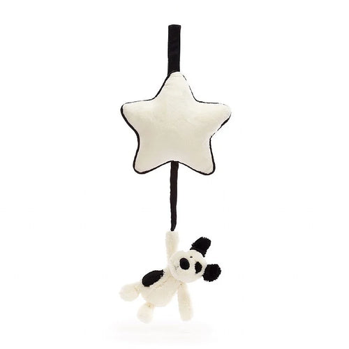 Jellycat Bashful Black & Cream Puppy Musical Pull (Recycled Fibers) - Front & Company: Gift Store