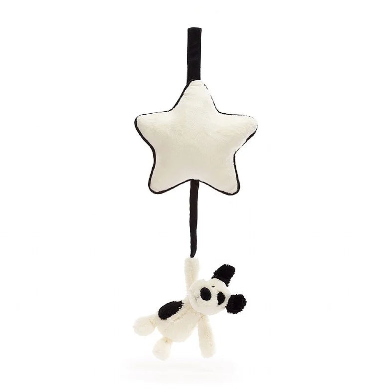 Jellycat Bashful Black & Cream Puppy Musical Pull (Recycled Fibers)