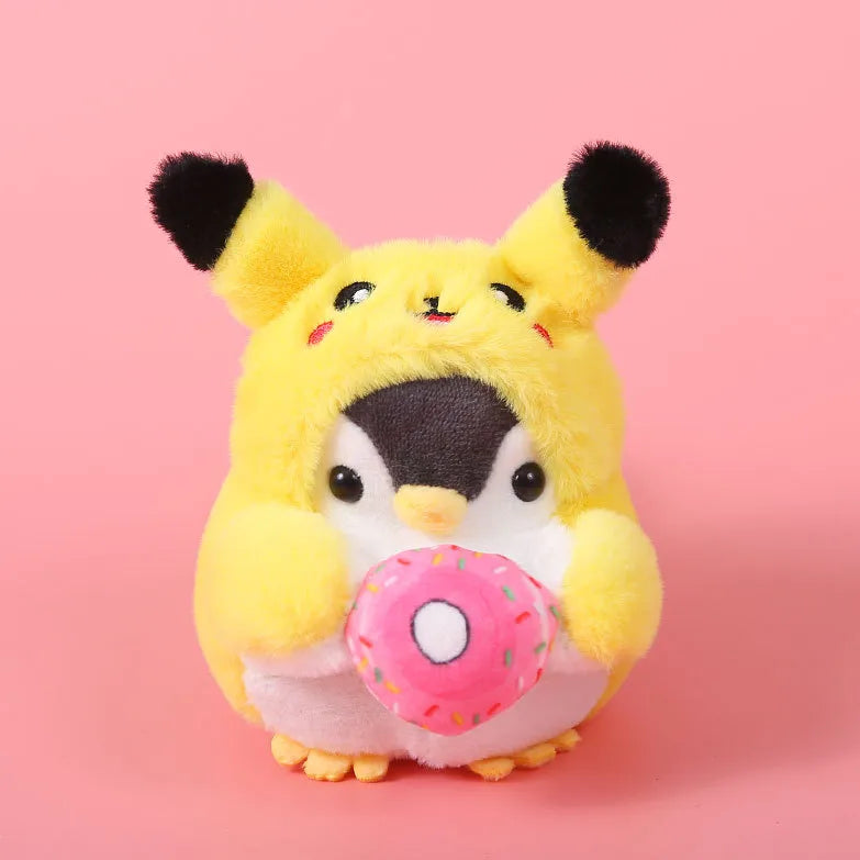 Penguin in Pikachu Costume Holding Donut Key Charm