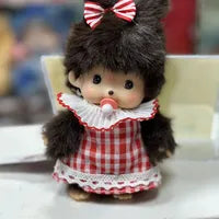 Monchhichi Brown Hair Red & White Plaid Dress