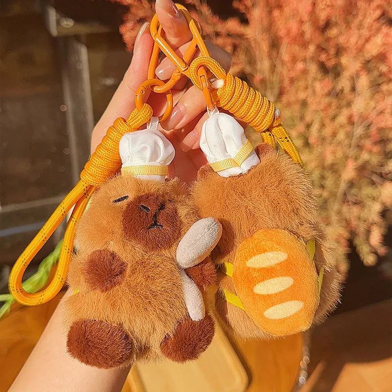 Capybara Chef with Pan Bread Backpack Yellow Rope Keycharm