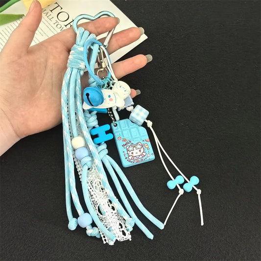 Blue Rope with Hello Kitty Cinnamonroll Heart Carabiner Bag Charm