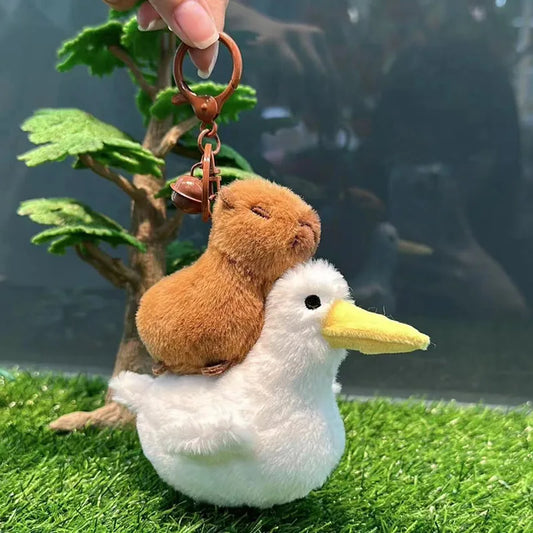 Capybara Riding on White Duck/Goose Pelican Yellow Beak Key Charm