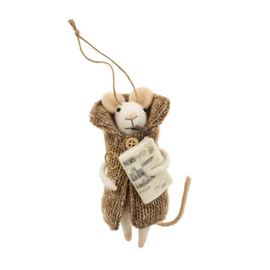 Felt Mouse Ornament:  Newspaper Nelson Mouse Holiday Ornament