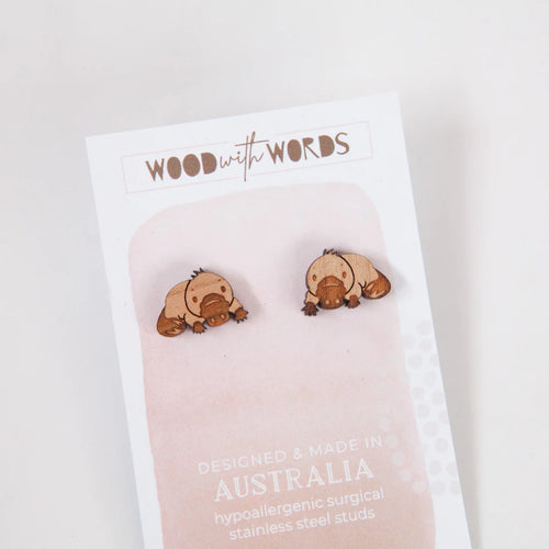 Platypus Wooden Stud Earrings - Front & Company: Gift Store