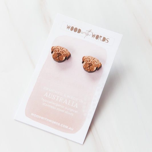 Pug Wooden Stud Earrings