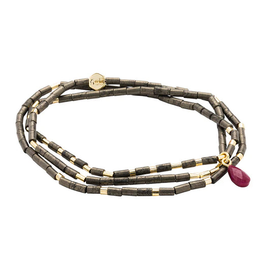 Teardrop Stone Wrap Pyrite/Fuschia/Gold