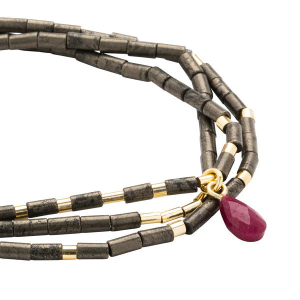 Teardrop Stone Wrap Pyrite/Fuschia/Gold