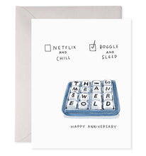 Load image into Gallery viewer, Boggle And Sleep Anniversary Card
