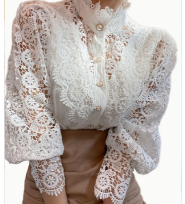 White or Black  Lace Puff Sleeve blouse - Front & Company: Gift Store