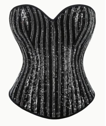 Silver And Black Sequined Corset Top