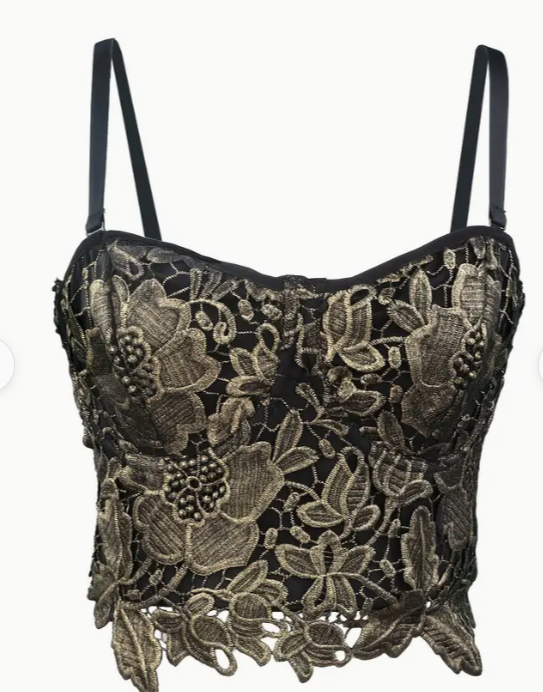 Black and Gold Bustier Floral Lace Cami