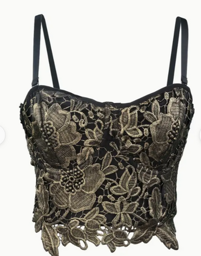 Black and Gold Bustier Floral Lace Cami - Front & Company: Gift Store