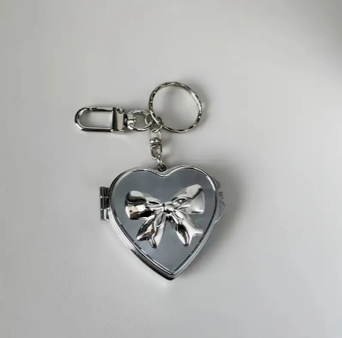 Metal Heart-Shaped Keychain with Cartoon Bow