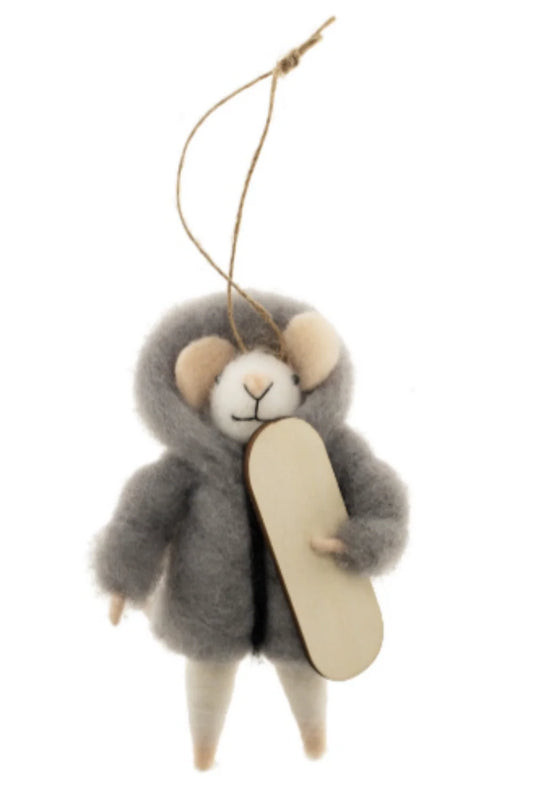 Felt Mouse Ornament:  Snowboarding Silas Mouse Holiday Ornament