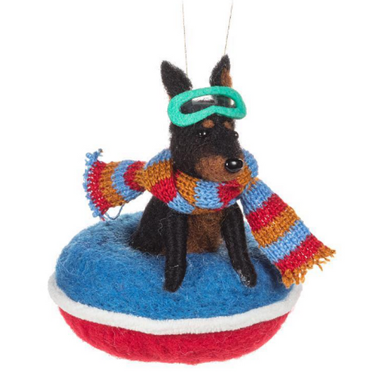 Snowtubing Dog Ornament-4.5"H