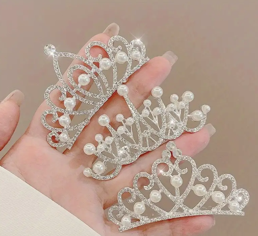 Faux Pearl or Rhinestone Crown Hair Accessories
