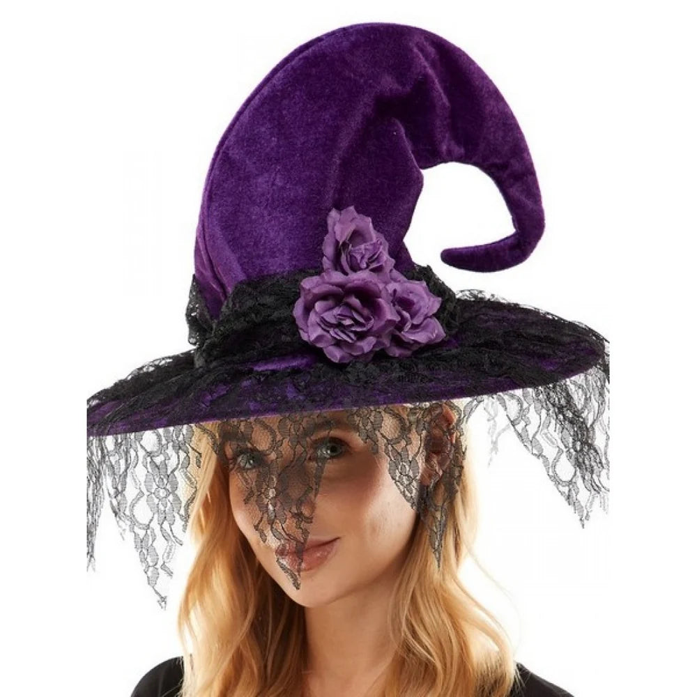 Purple Lace Velvet Witch Hat