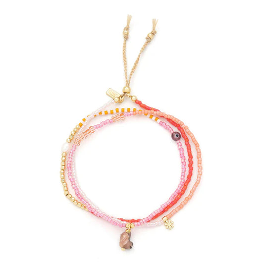 Mixed Media Wrap Bracelet/Necklace Love/Rhodochrosite/Gold