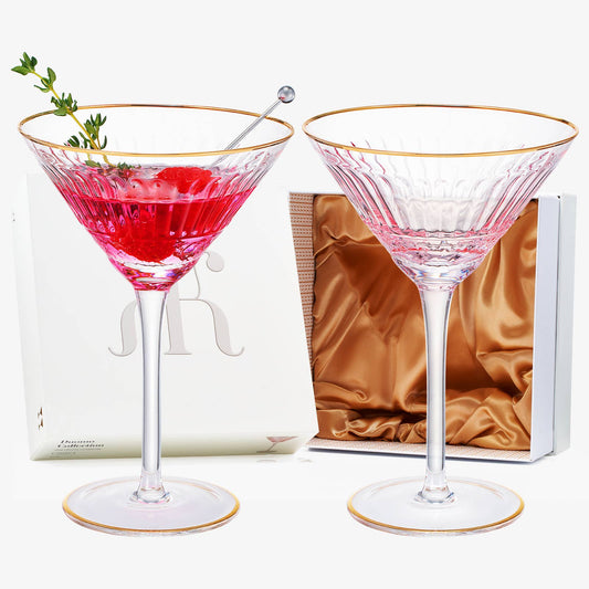 Gold Rim Colored Martini Glasses | Set of 2 | 8 OZ  (PINK)