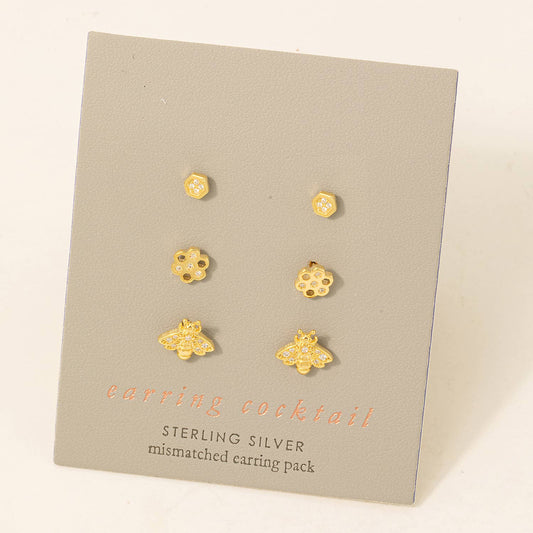 Sterling Silver Bumblee Bee Theme Stud Earrings Set